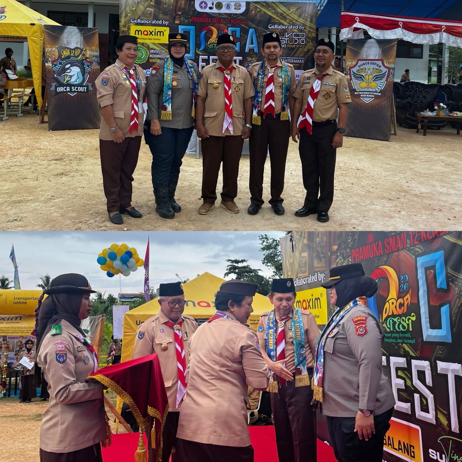Gugus Depan Sultan Himayathuddin dan Weri Bundu Pangkalan SMAN 12 Kendari 08.015–08.016 saat menggelar Orca Fest 2026. (FOTO: FAYSAL/MS)