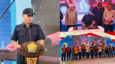 Gubernur Sultra, Andi Sumangerukka (ASR), saat meresmikan revitalisasi PPI Sodohoa yang berlokasi di Kelurahan Sodohoa, Kecamatan Kendari Barat. (FOTO: FAYSAL/MS)