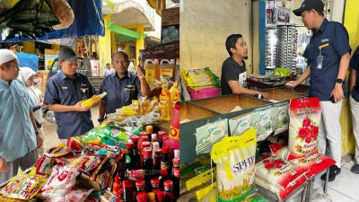 Bulog Sultra saat meninjau ketersediaan stok di Pasar Mandonga, Kendari.