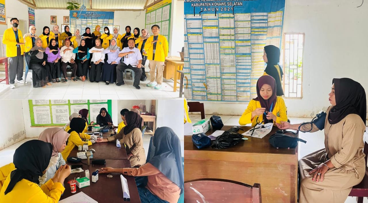 Mahasiswa Kuliah Kerja Nyata Tematik (KKN-T) Universitas Mandala Waluya (UMW) Kendari saat menggelar kegiatan Cek Kesehatan Gratis (CKG) di Desa Mondoe, Senin (16/2/2026). (Dok. Istimewa)