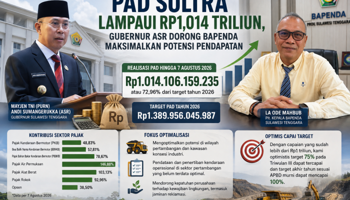 PAD Sultra Lampaui Rp1,014 Triliun, Gubernur ASR Dorong Bapenda Maksimalkan Potensi Pendapatan