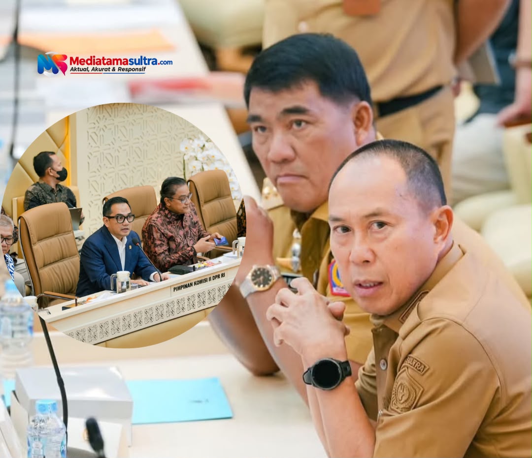 Gubernur Sulawesi Tenggara (Sultra) Andi Sumangerukka (ASR) menyampaikan persoalan status hukum lahan eks Hak Guna Usaha (HGU) PT Kapas seluas 2.393 hektare dalam Rapat Kerja dan Rapat Dengar Pendapat (RDP) Komisi II DPR RI bersama Kementerian Dalam Negeri, Kementerian ATR/BPN, Badan Bank Tanah, serta para gubernur se-Indonesia di Ruang Rapat Komisi II DPR RI, Jakarta, Selasa (15/9/2026). Rapat tersebut turut diikuti para bupati dan wali kota se-Indonesia secara daring. (Dok. Istimewa)