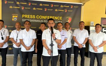 Ditreskrimsus Polda Sultra saat menggelar konferensi pers di Mapolda Sultra Rabu (30/9/2026). (FOTO: FAYSAL/MS)