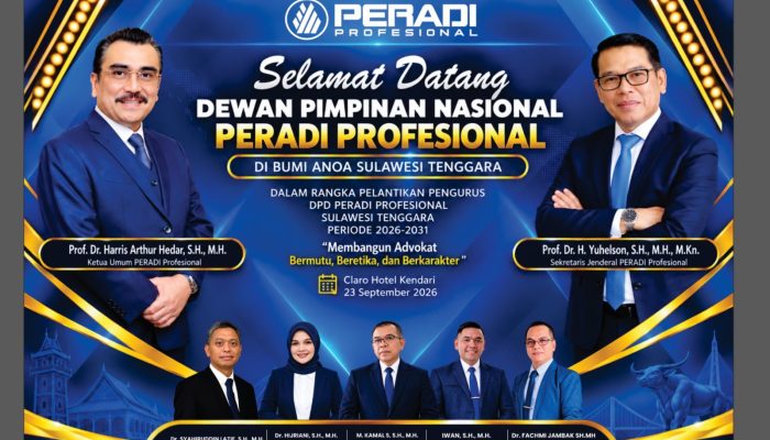 Pelantikan DPD PERADI Profesional Sultra Digelar di Kendari